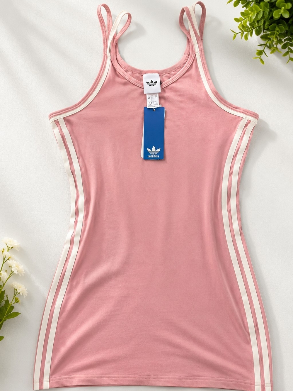 Adidas Pink Racerback Tank Dress with White Stripes